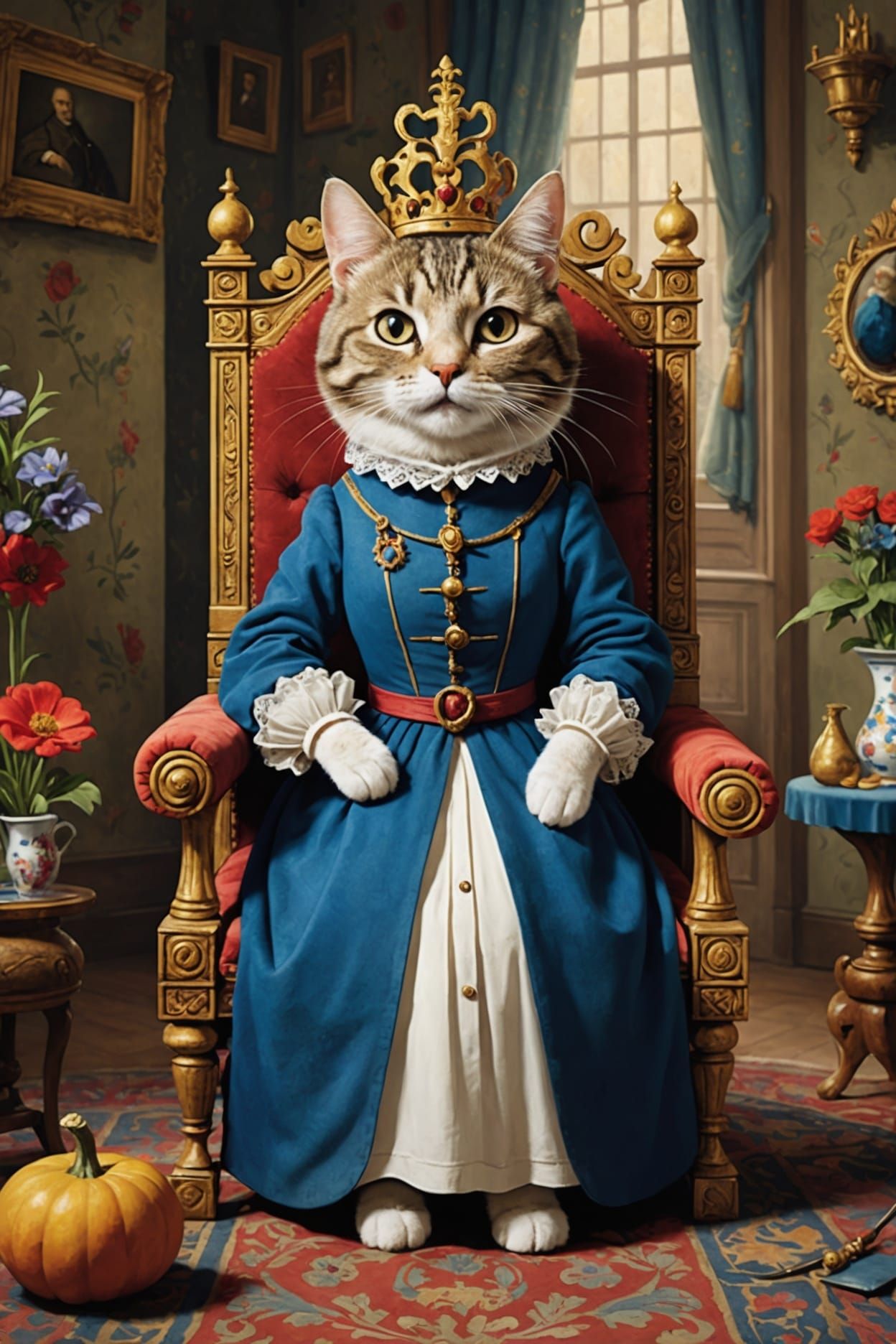 Anthropomorphic Tabby Cat as Fairytale Queen