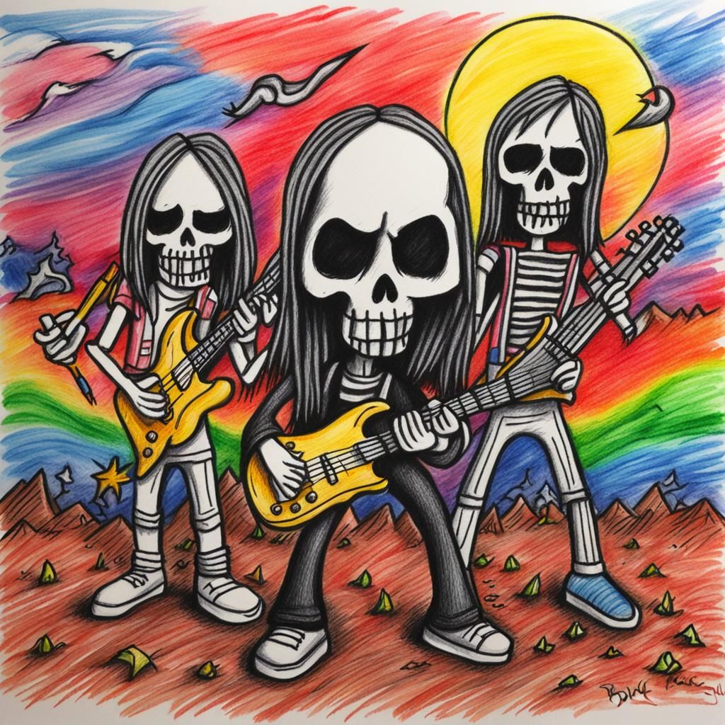 Child's Crayon Drawing: Death Metal Band