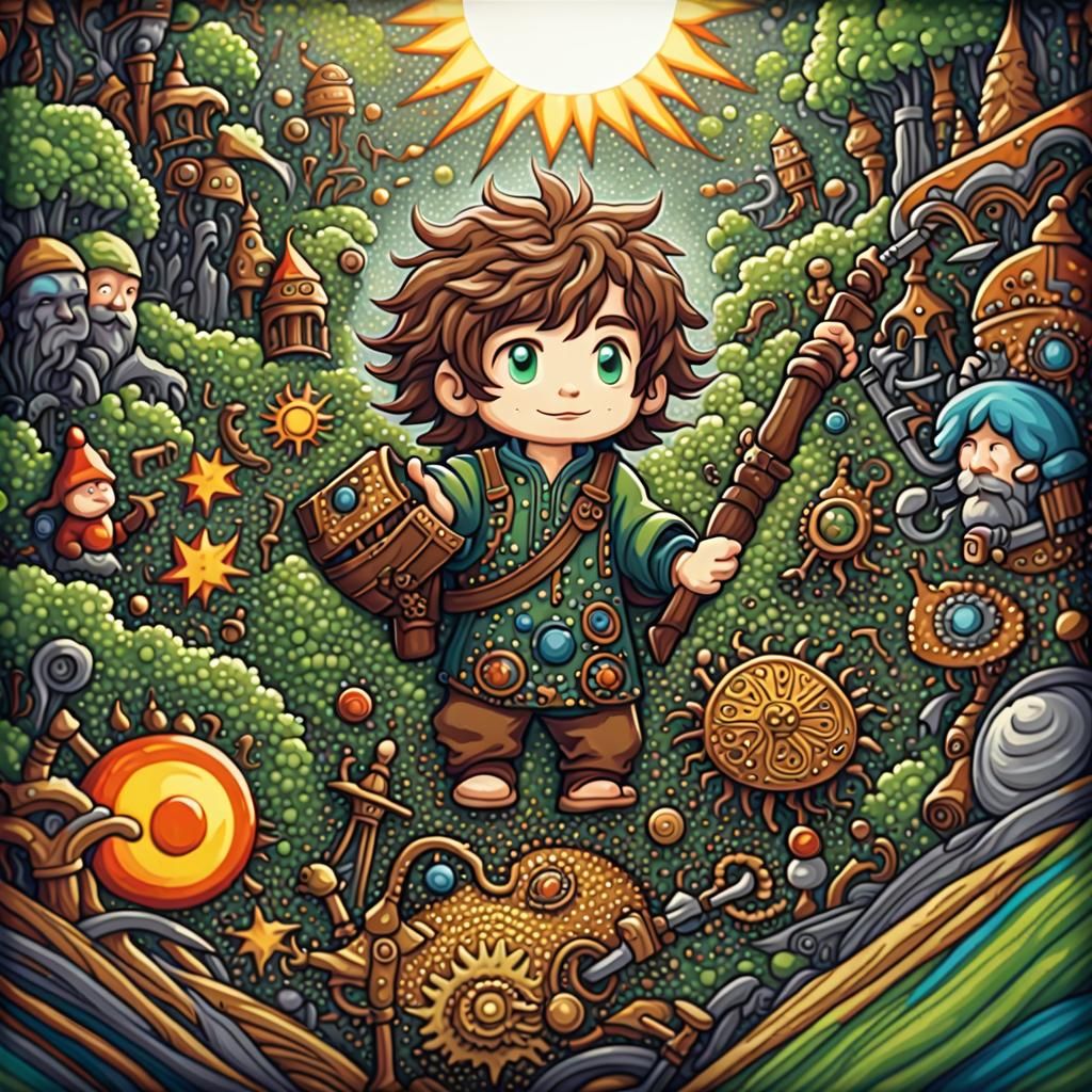 Gnome Inventor with Wooden Cannon, Fantasy Concept Art