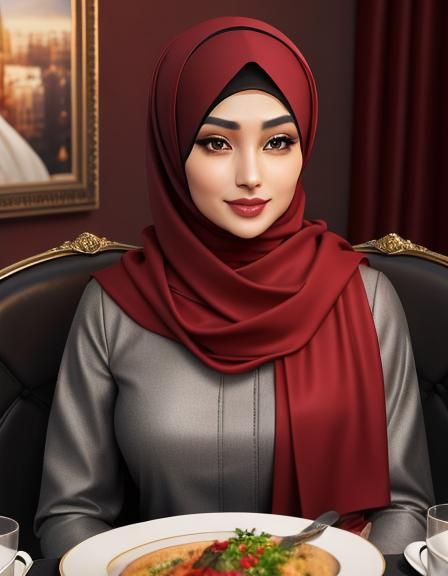 Elegant Hijabi Woman Portrait in Pop Art Style