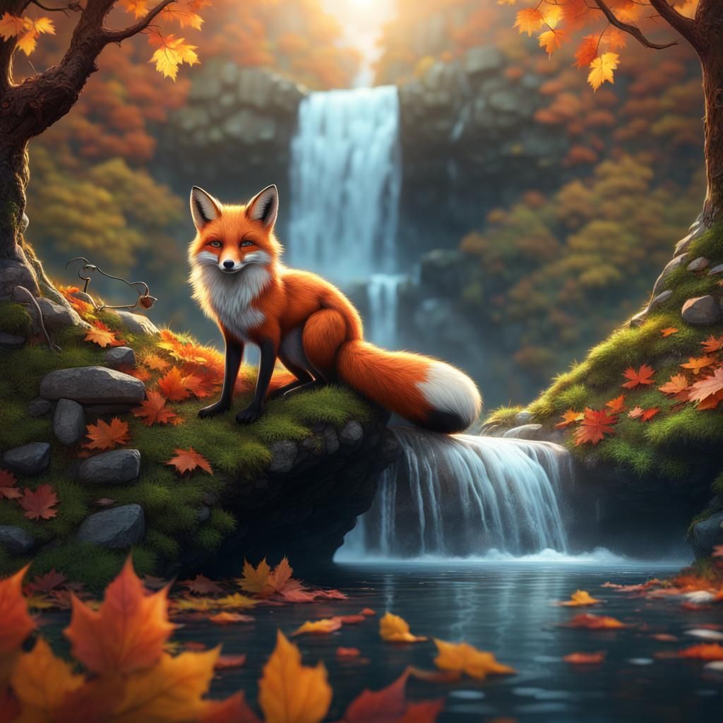 Fox in Autumn Forest: Detailed Matte Painting