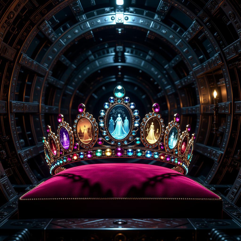 Steampunk Tiara on Cushion in Ancient Vault Illustration