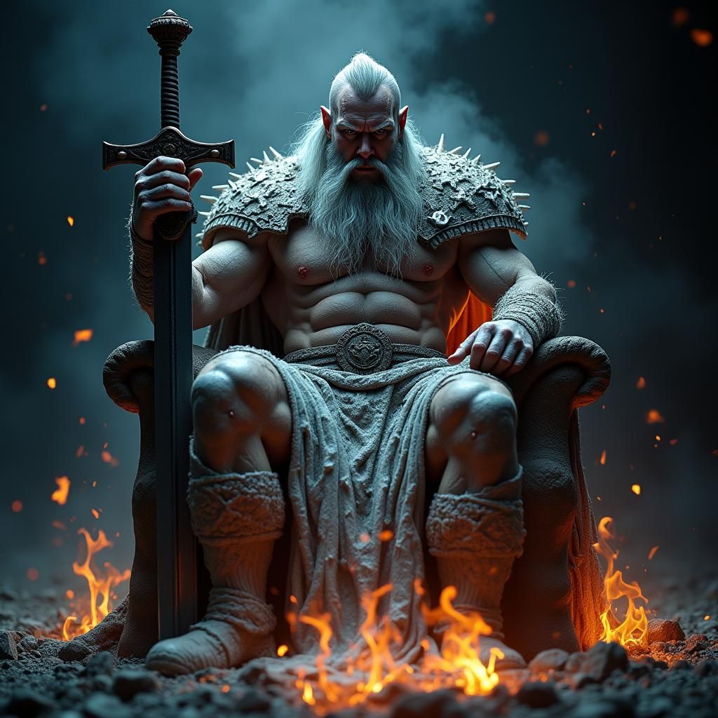 Viking God of Water Disintegrating on Throne