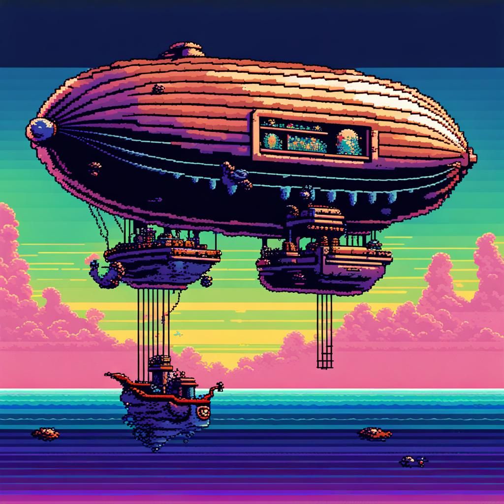 Sky Pirates Blimp in 16-bit Pixel Art Style