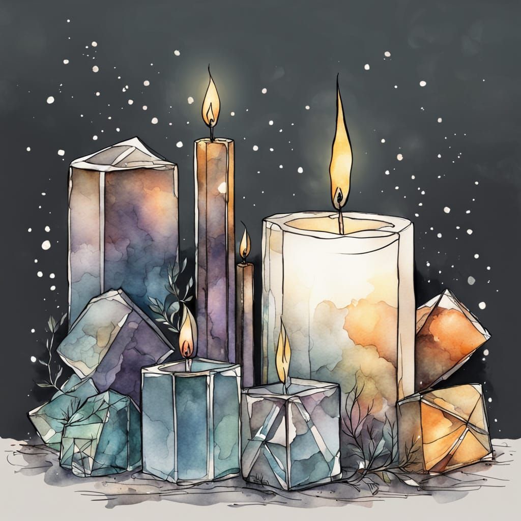 Witchy Crystal Altar in Dark Watercolor