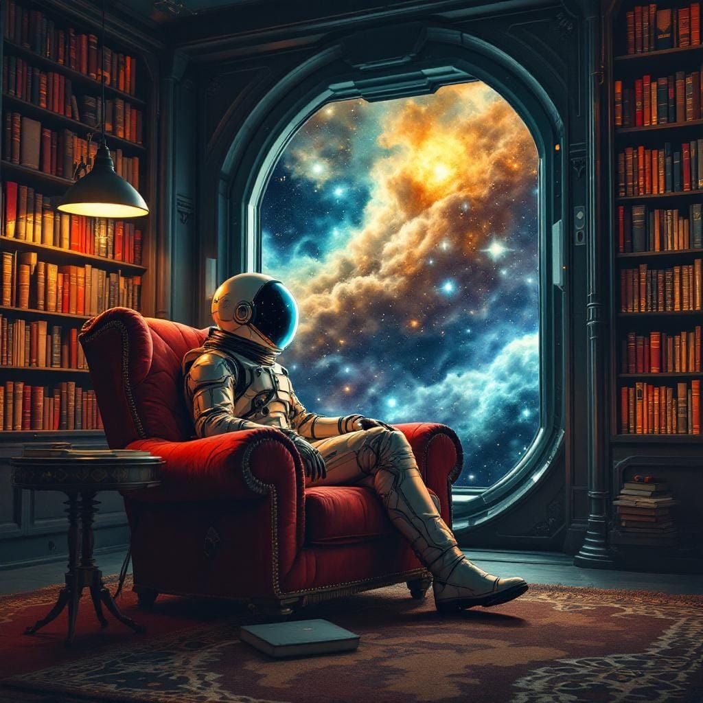 Astronaut in Interstellar Library, Art Deco Style