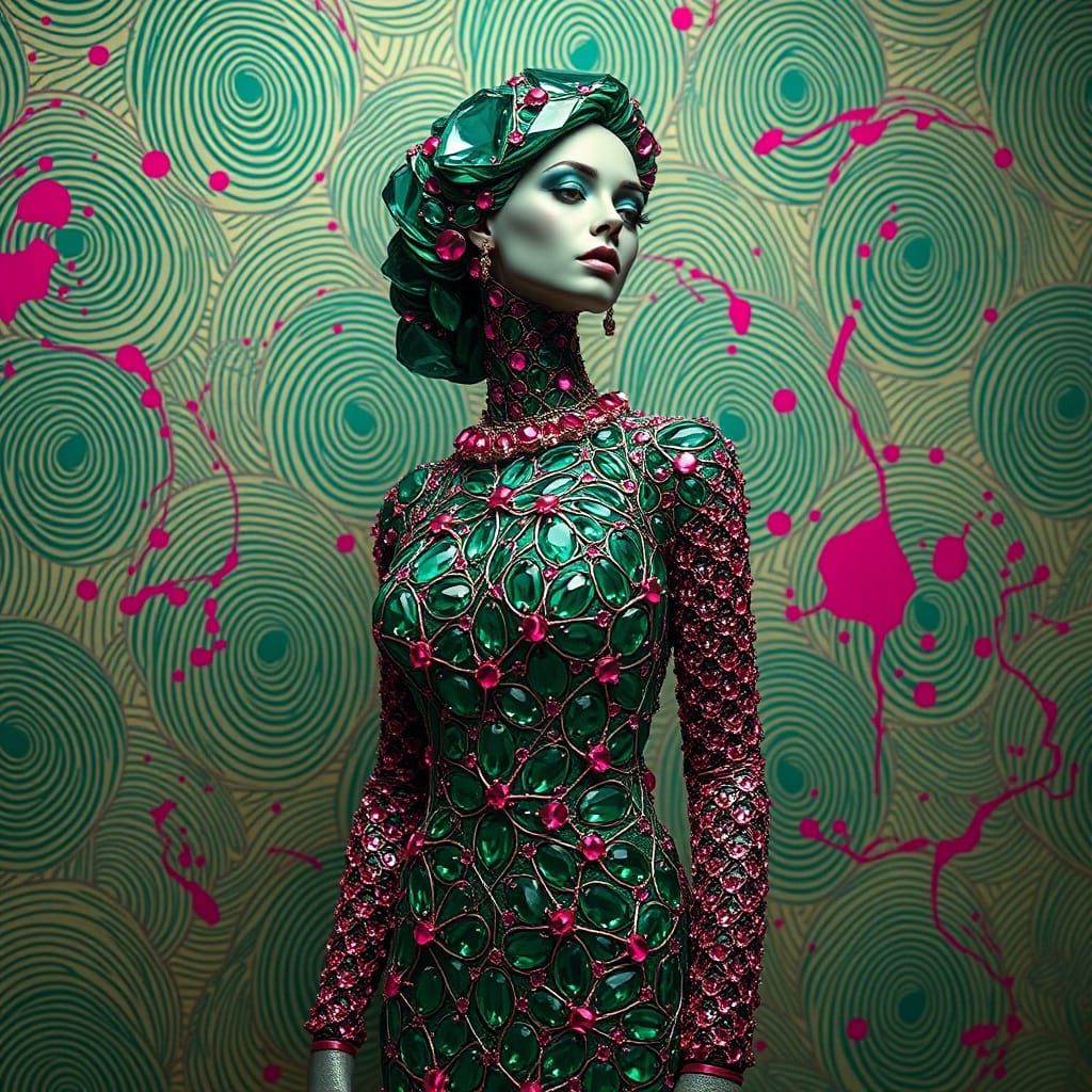 Emerald Goddess in Surrealist Dreamscape