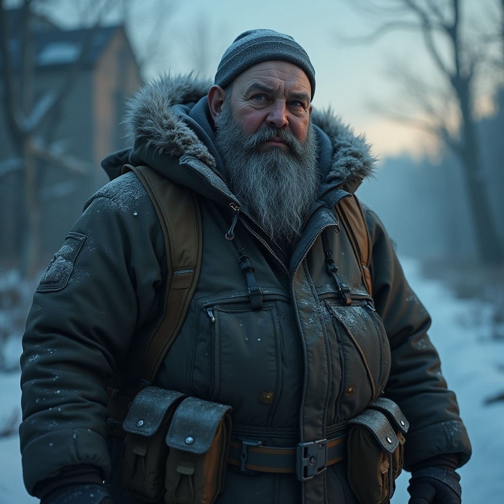 Man Surviving Nuclear Winter in Dramatic Lighting