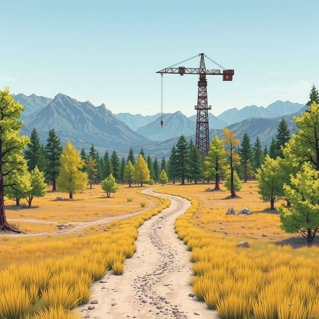 Post-Modern Dystopian Landscape with Abandoned Construction ...