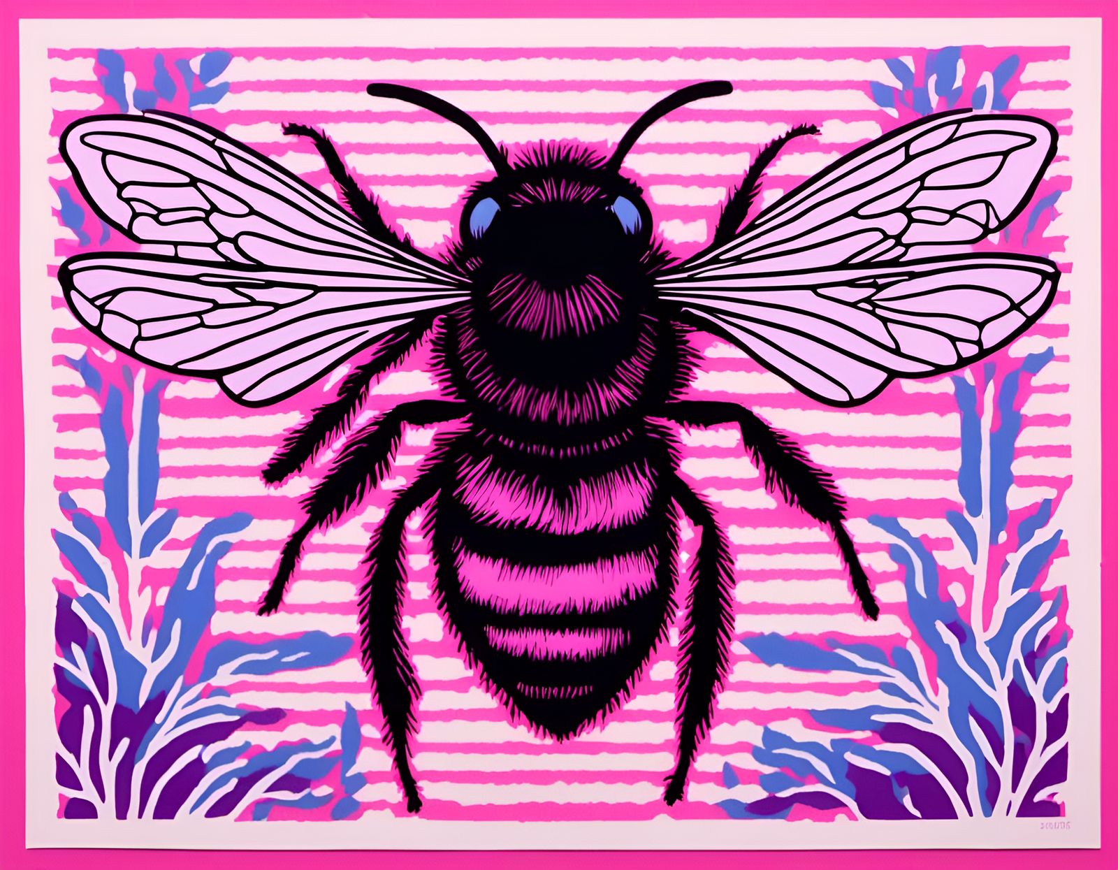 High Contrast Bee in Pink, Purple, and Blue