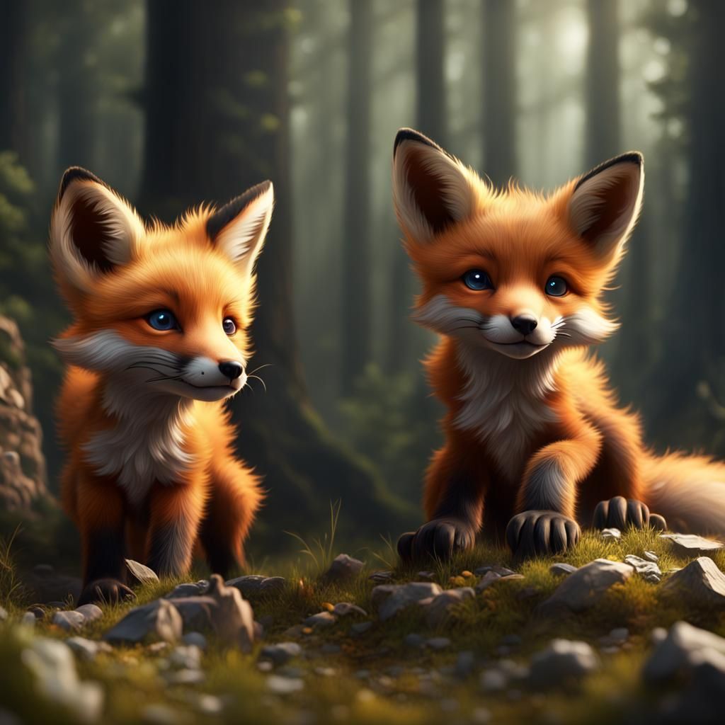Fantastical Fox Pups in Detailed Matte Painting