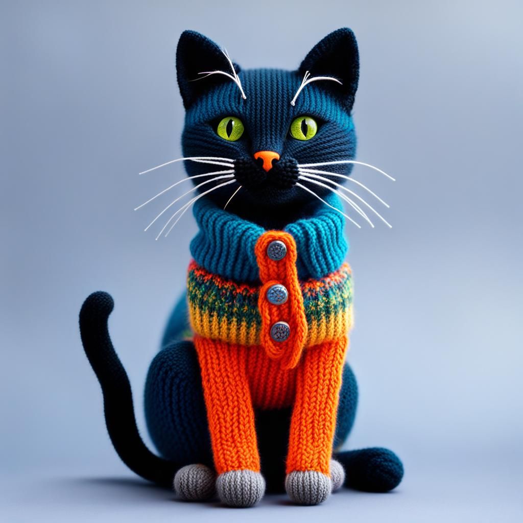 Pretty Kitty with Knitted Mittens in Abstract Art