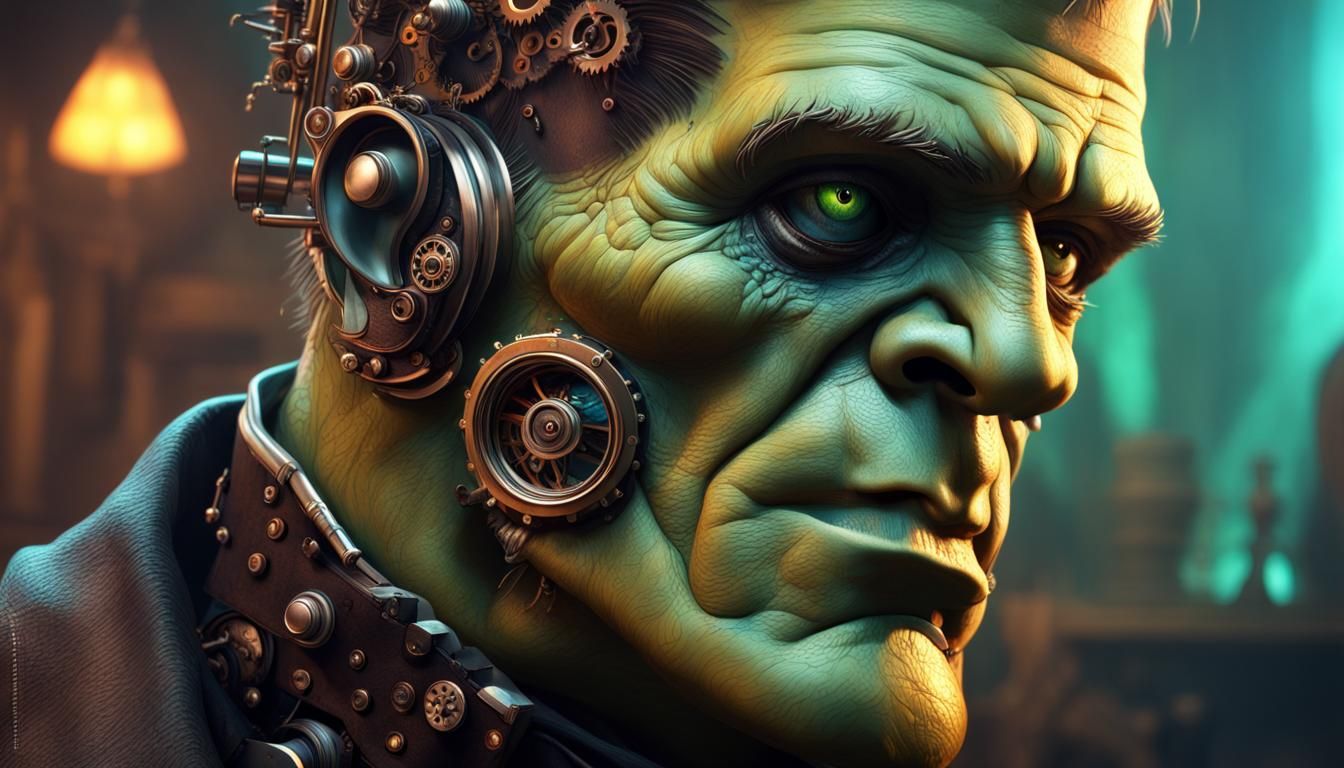 Steampunk Frankenstein's Monster in Hyperrealistic Style