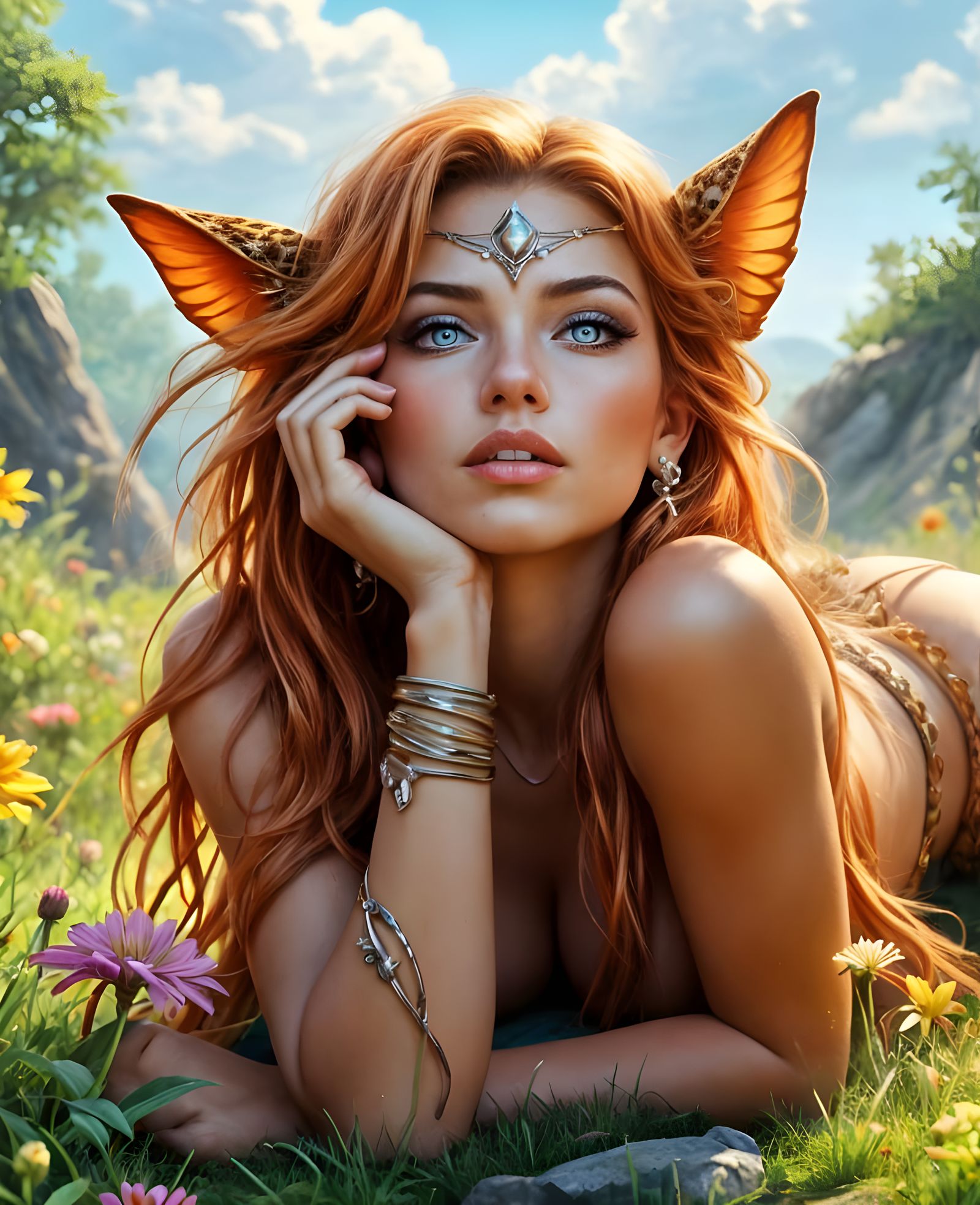 Cheetara in Flower Garden: WLOP and Mucha Style