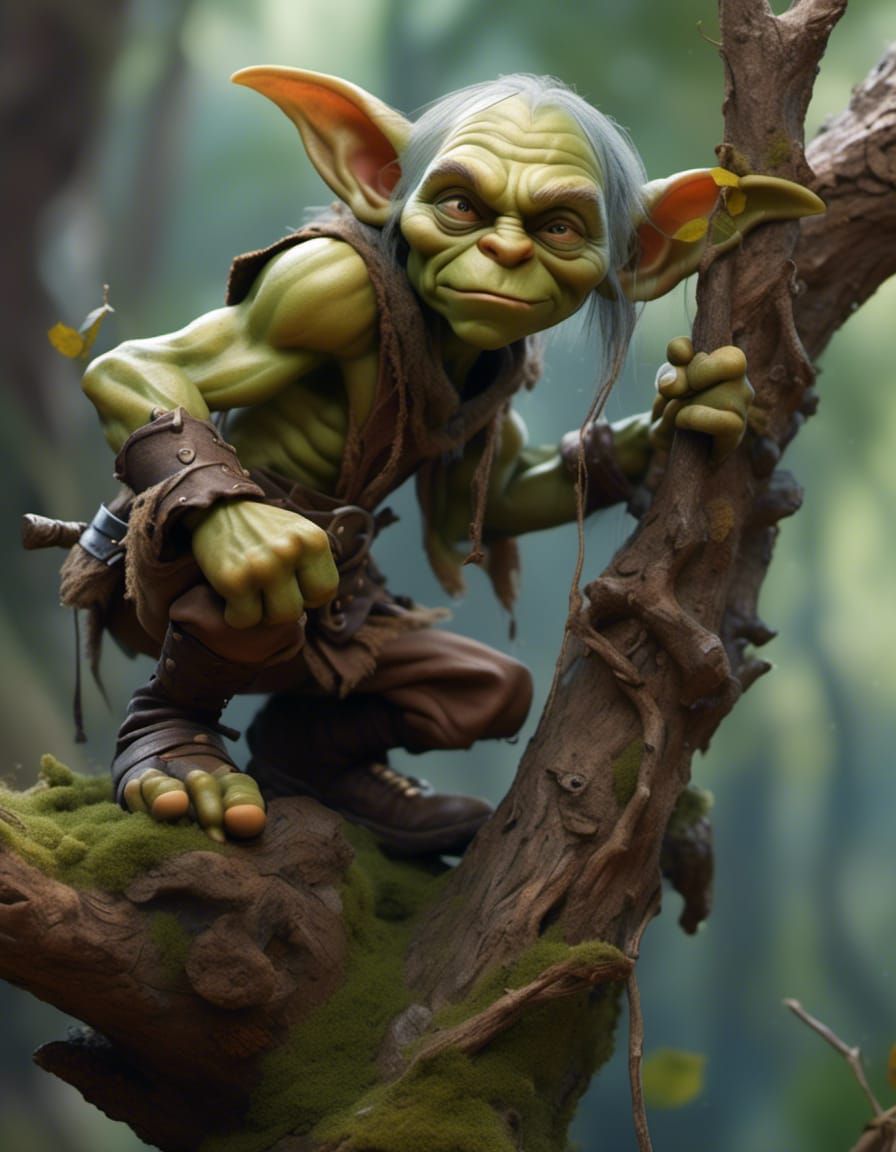 Alert Goblin Bowman in Hyperrealistic Forest Photo