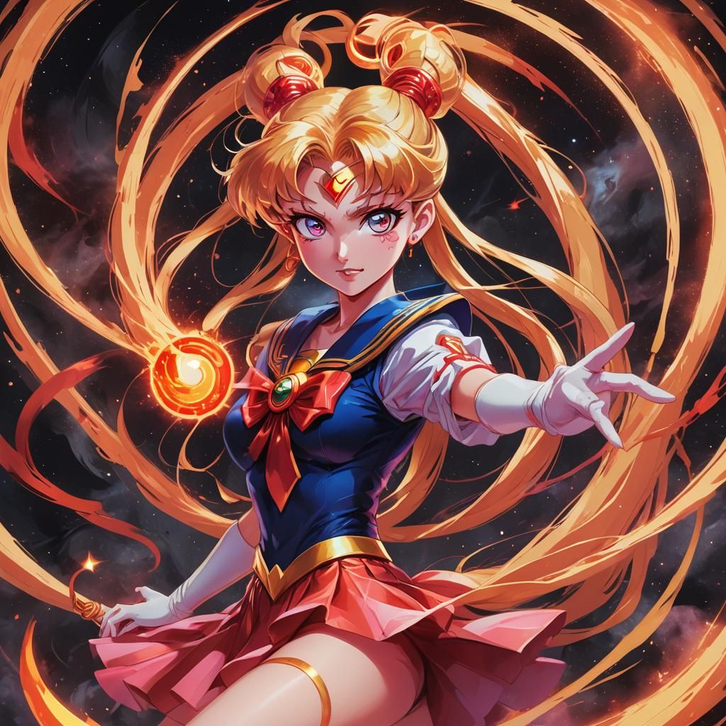 Sailor Moon's Magical Energy Blast in Anime Style