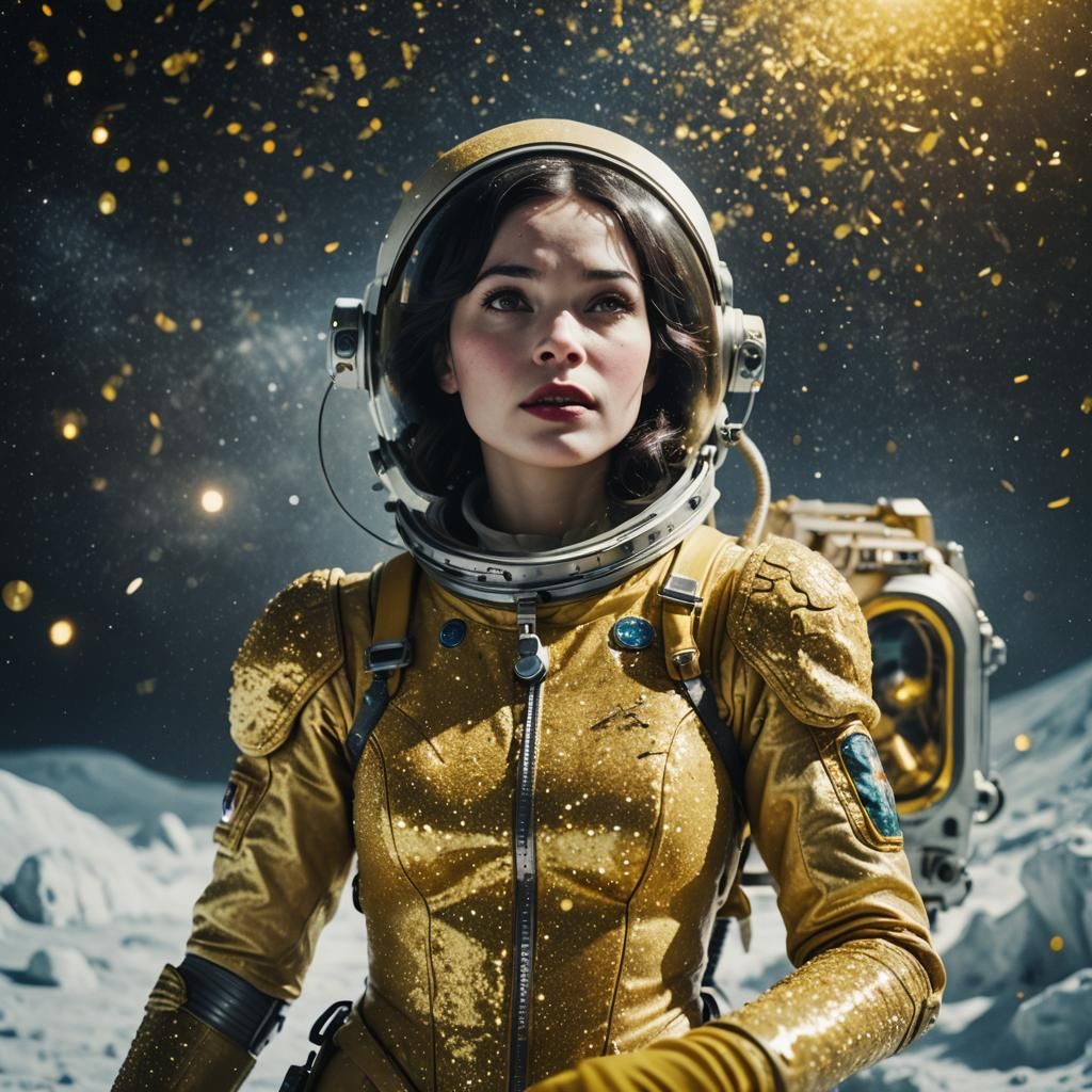 Snow White Space Mermaid Cosmonaut with Yellow Sparkles