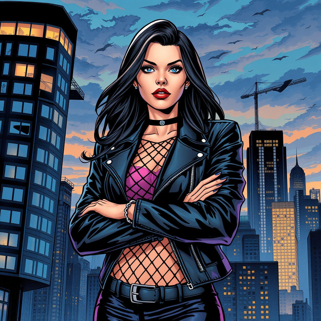 Black Canary in Dynamic Cityscape, Comic Book Art