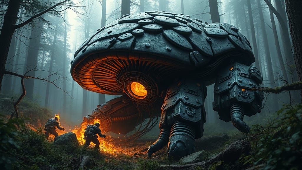 Mechanized Morel Mushroom Emerges from Forest