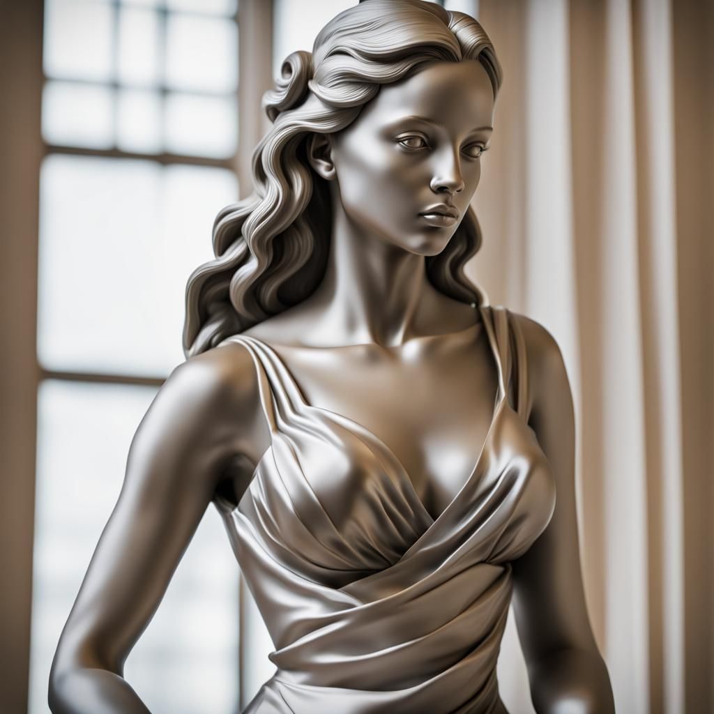Elegant Sculpture of a Young Woman in Satin