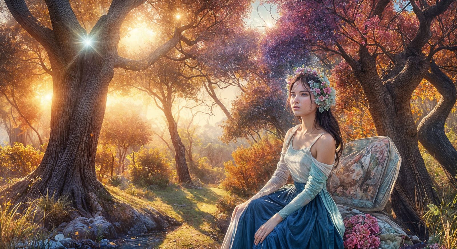 Girl Reading Under Willow Tree: Watercolor Art