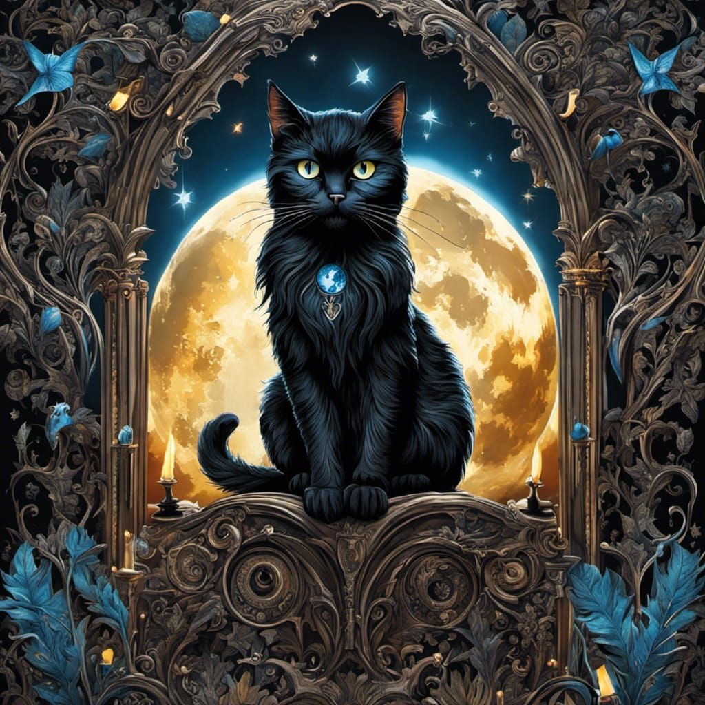 Gothic Tim Burton Cat Under a Blue Moon