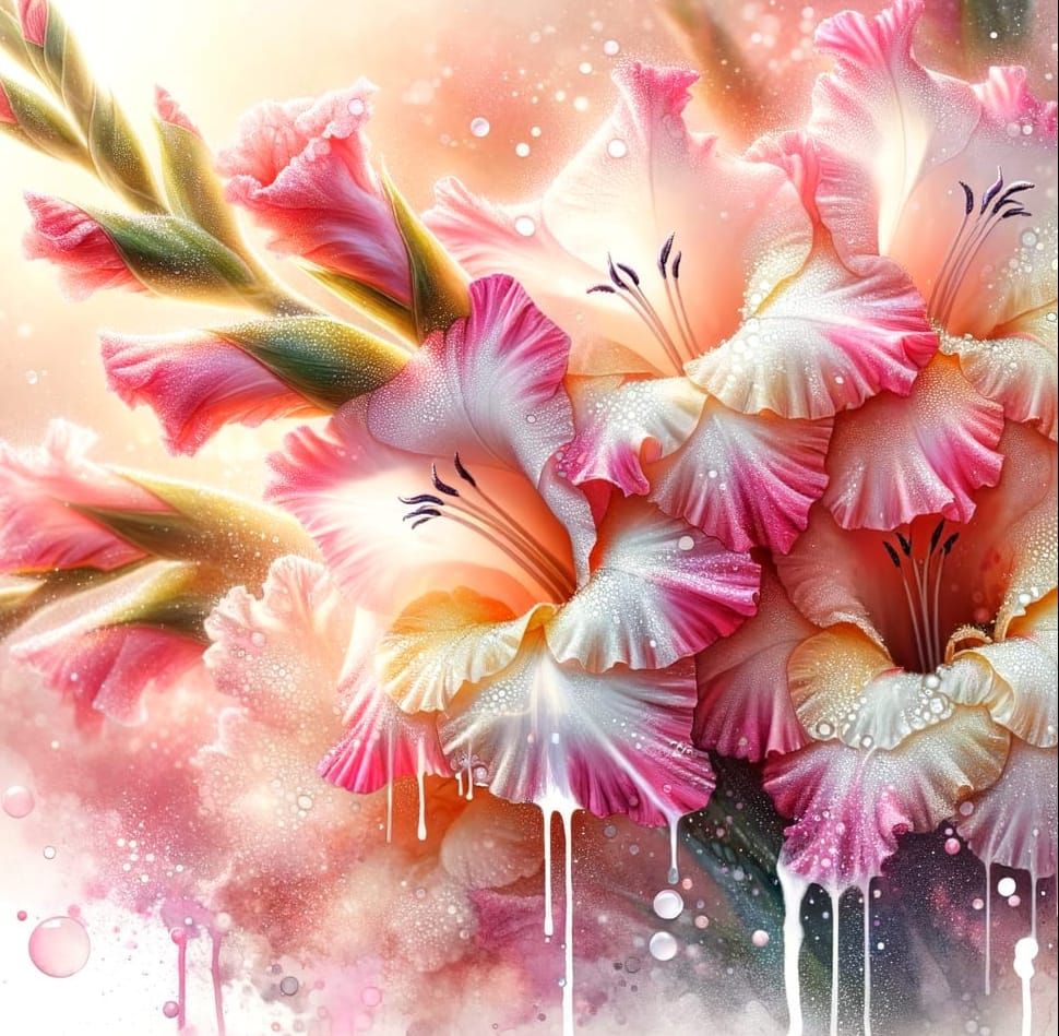 Delicate Pink Gladiolus Blooms in Soft Watercolor Hues
