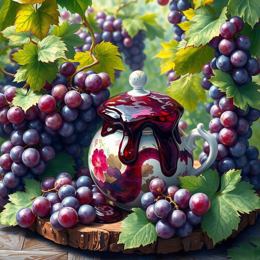 Vibrant Grape Garden with Overflowing Jar