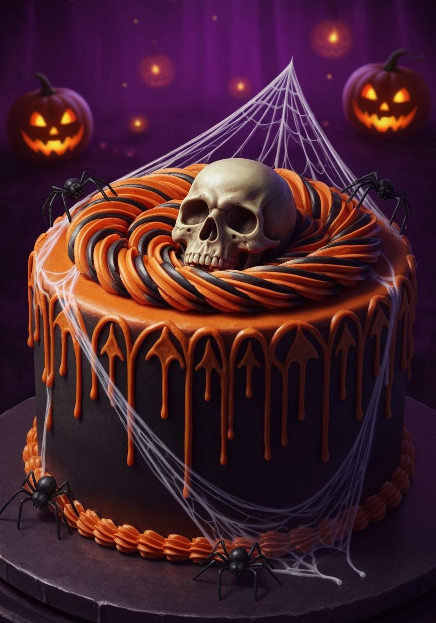 Spooky Gothic Halloween Birthday Cake with Skull