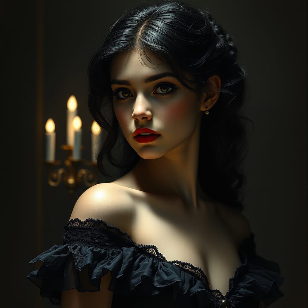 Ethereal Gothic Punk Goddess in Intricate Lace Ball Gown