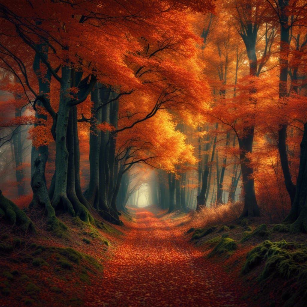 Hyperrealistic Autumn Forest with Cinematic Composition