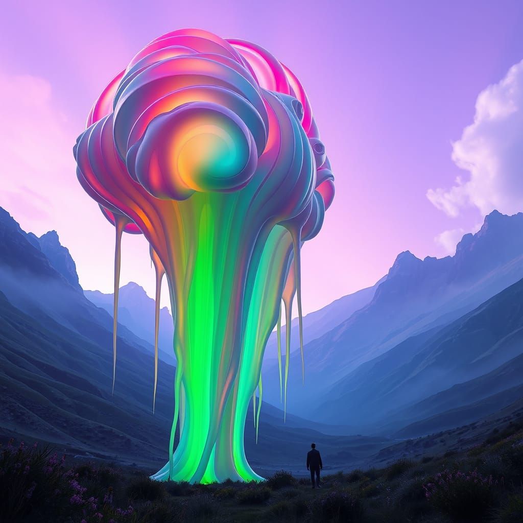 Translucent Slime Giant in Bioluminescent Landscape