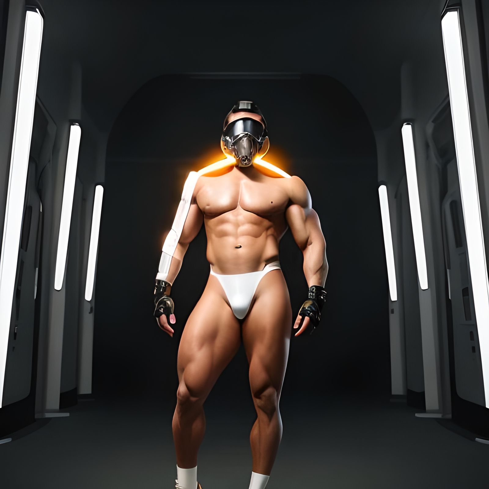 Futuristic Hunk Portrait with Gas Mask, Fashion Photography