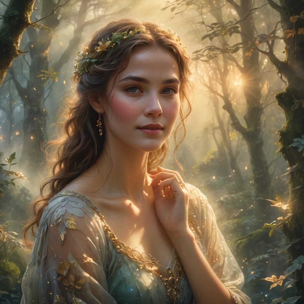 Ethereal Woman Portrait in Mystical Forest