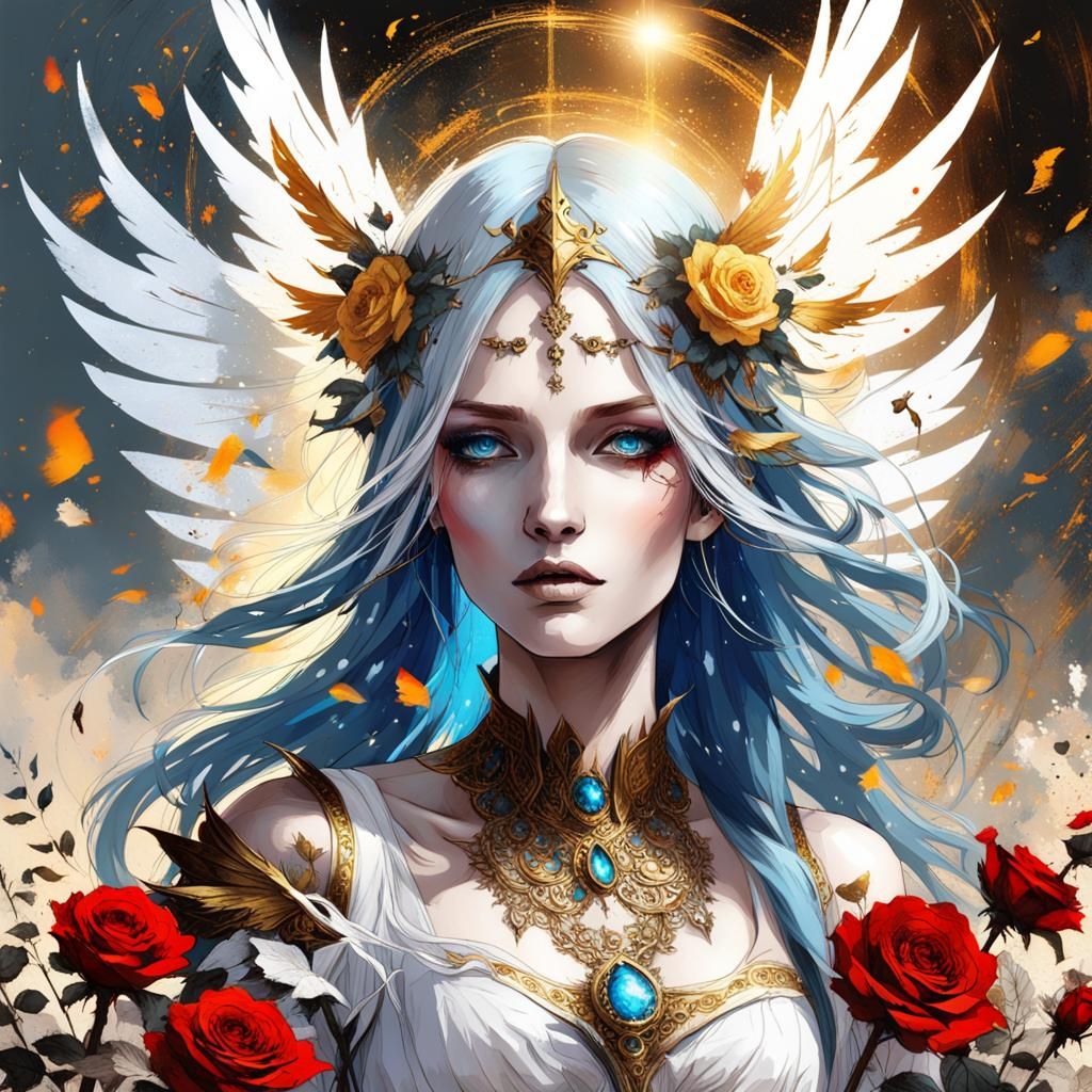 Fairy Queen with Angelic Wings in Gouache Style