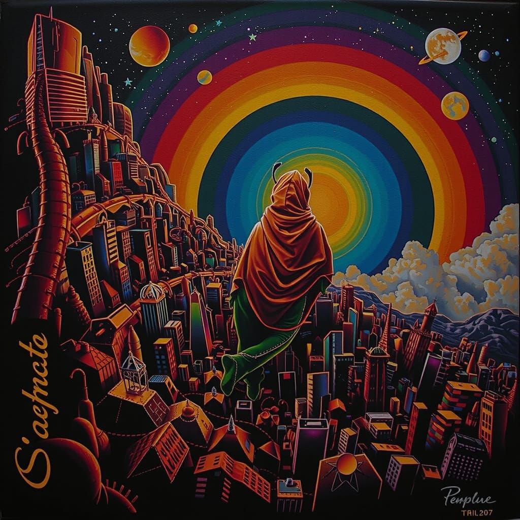 Neon Cityscape Under Triadic Color Sunset