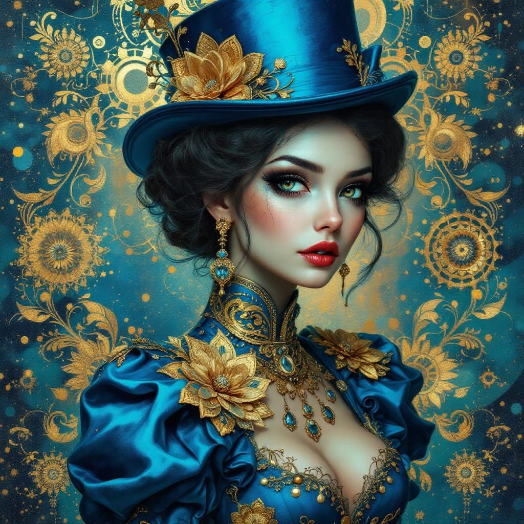 Steampunk Woman in Post-Impressionist Acrylic Style