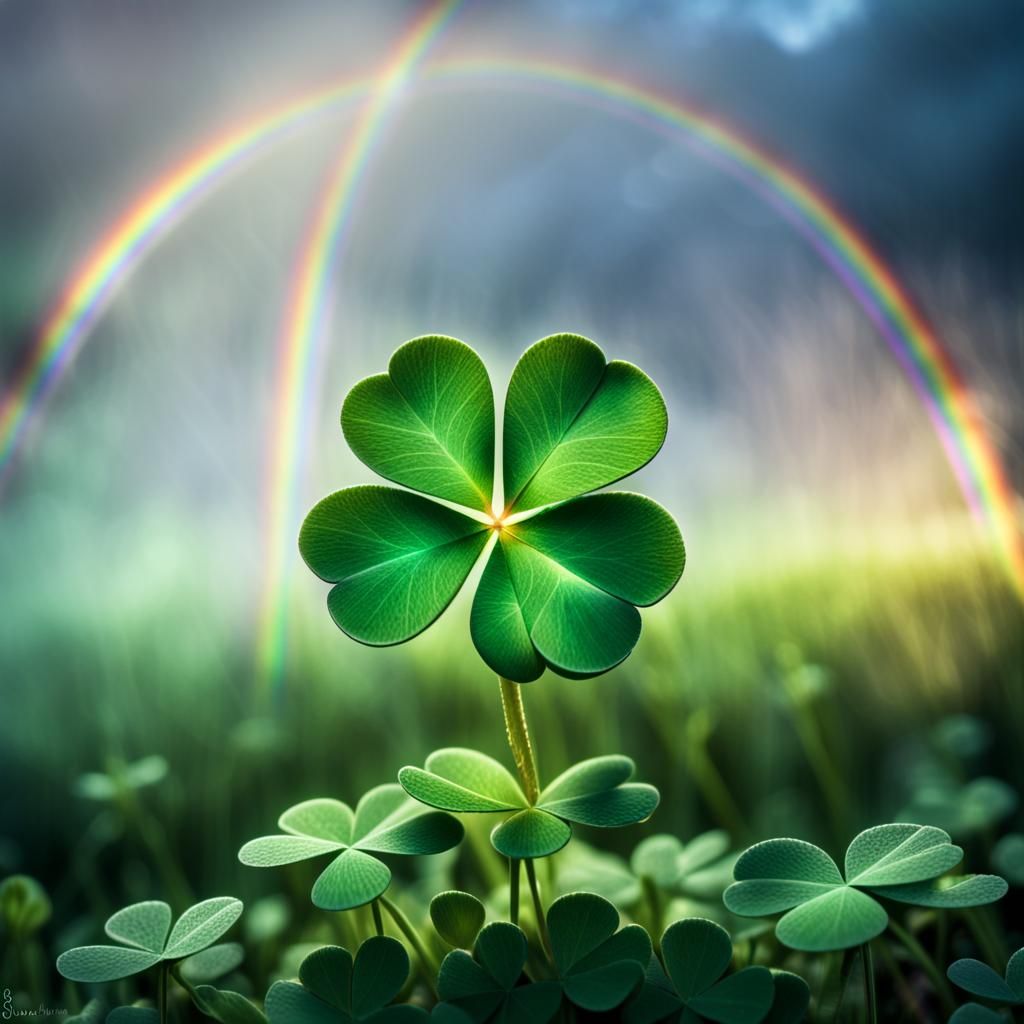Mystical Four-Leaf Clover with Rainbow Aura