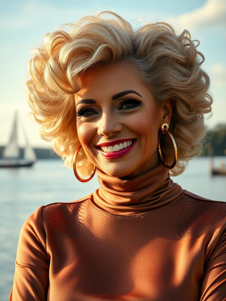 Glamorous Woman with Lakeside View in Soft Focus