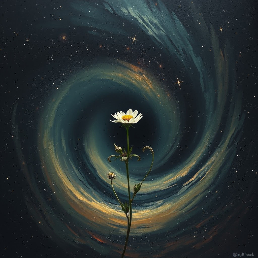 Wildflower Blooms Amidst Swirling Vortex of Nothingness