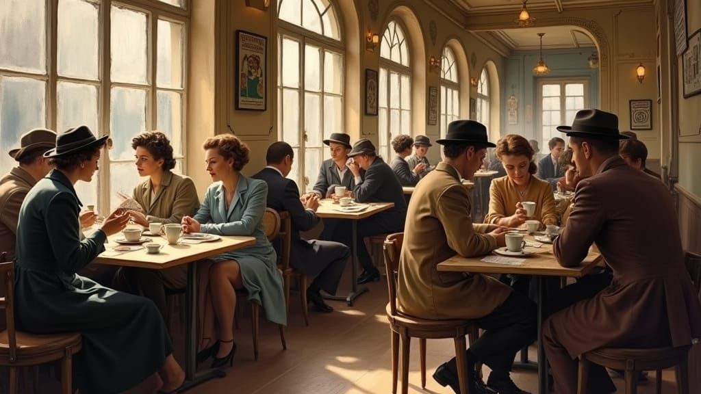 Vintage French Cafe in 1940s Elegance