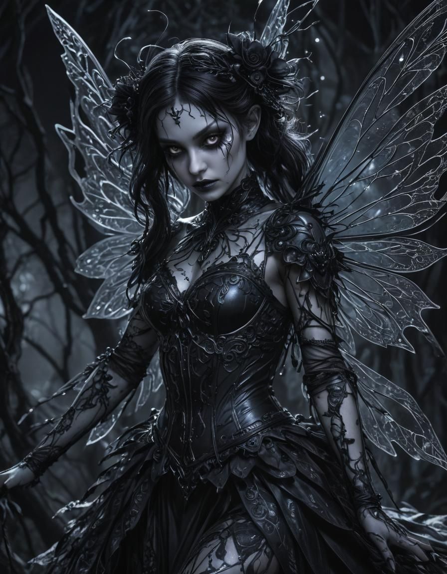 Detailed Goth Fairy of Black Light and Sparks
