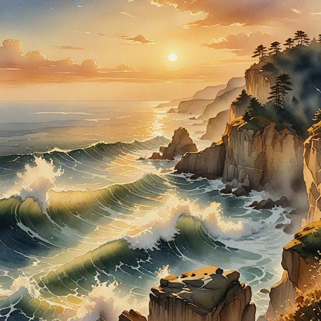 Eloquent Legend of the Sea in Watercolor Style