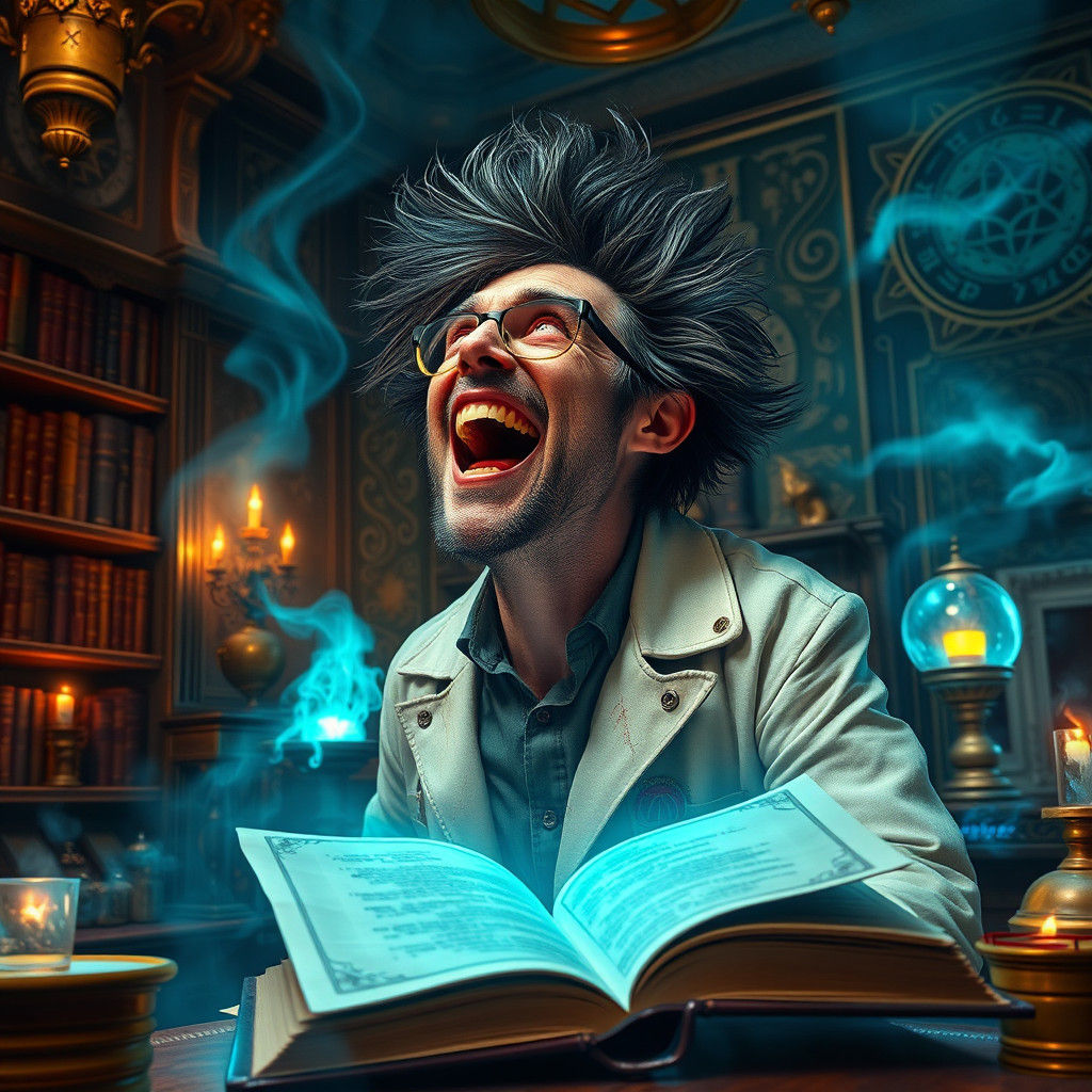 Mad Scientist Laughing in Ornate Laboratory