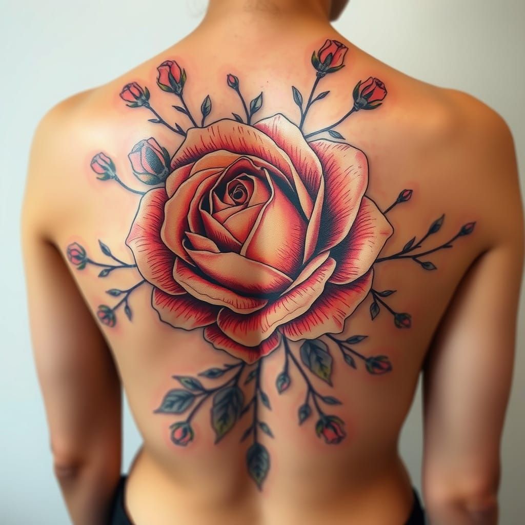 Ethereal Floral Tattoo on Upper Back and Shoulder