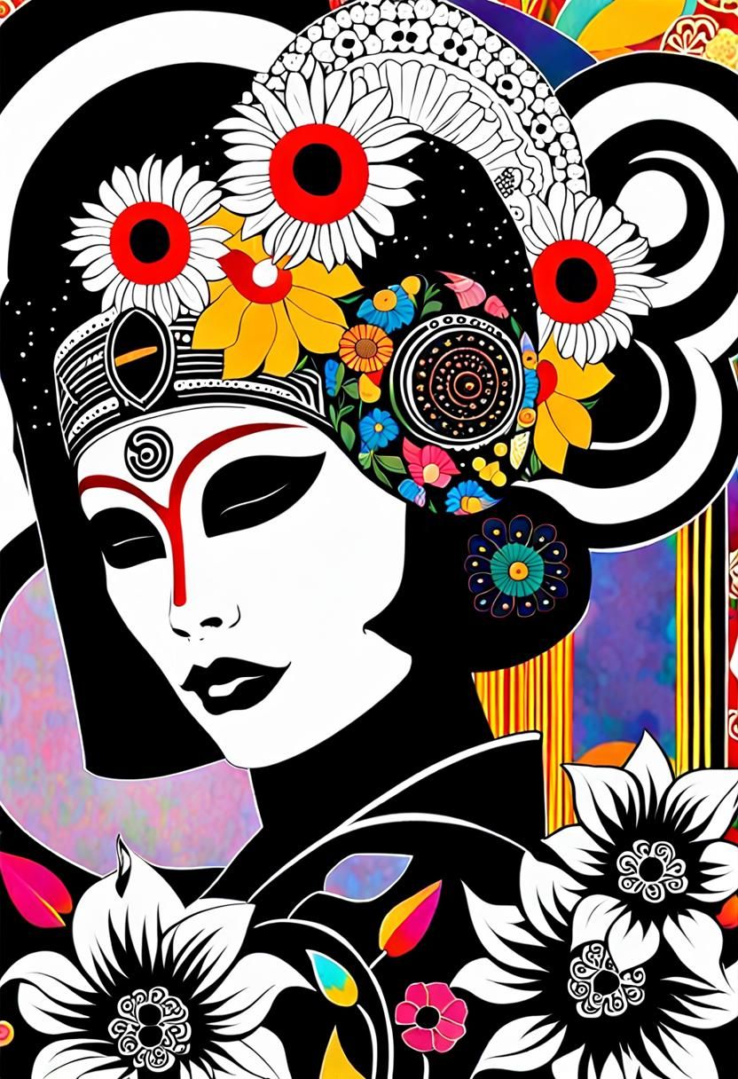 Shogun Portrait in Klimt-Inspired Pop Art Style