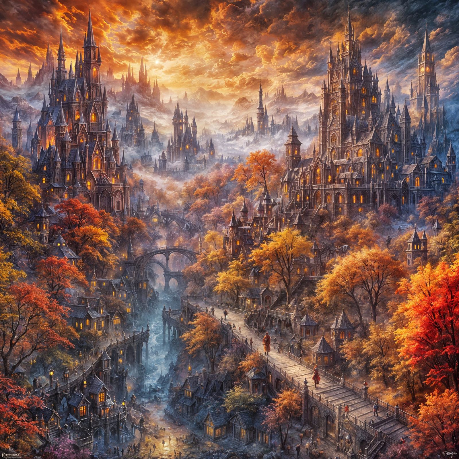 Wonderful Fantasy Town During the Autumn Season
