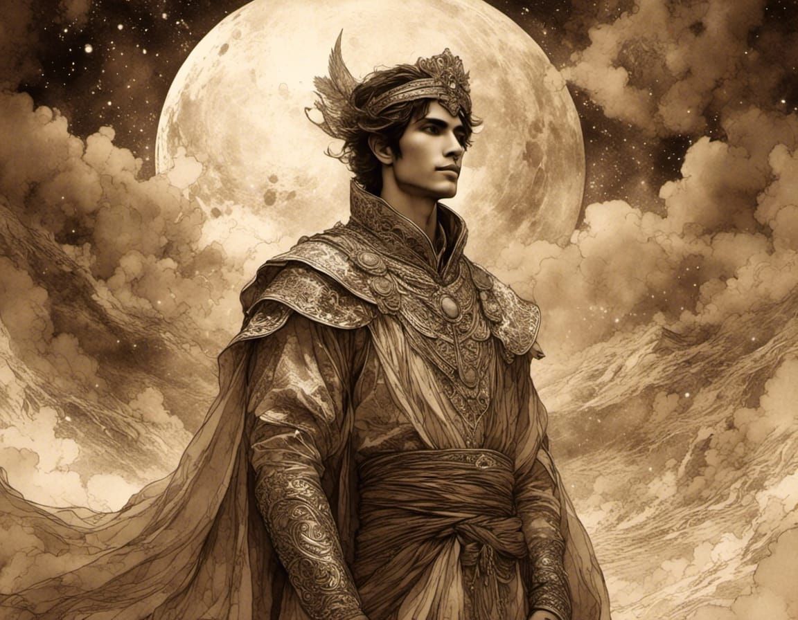 Moebius Style Alexandrian Man with Double Exposure