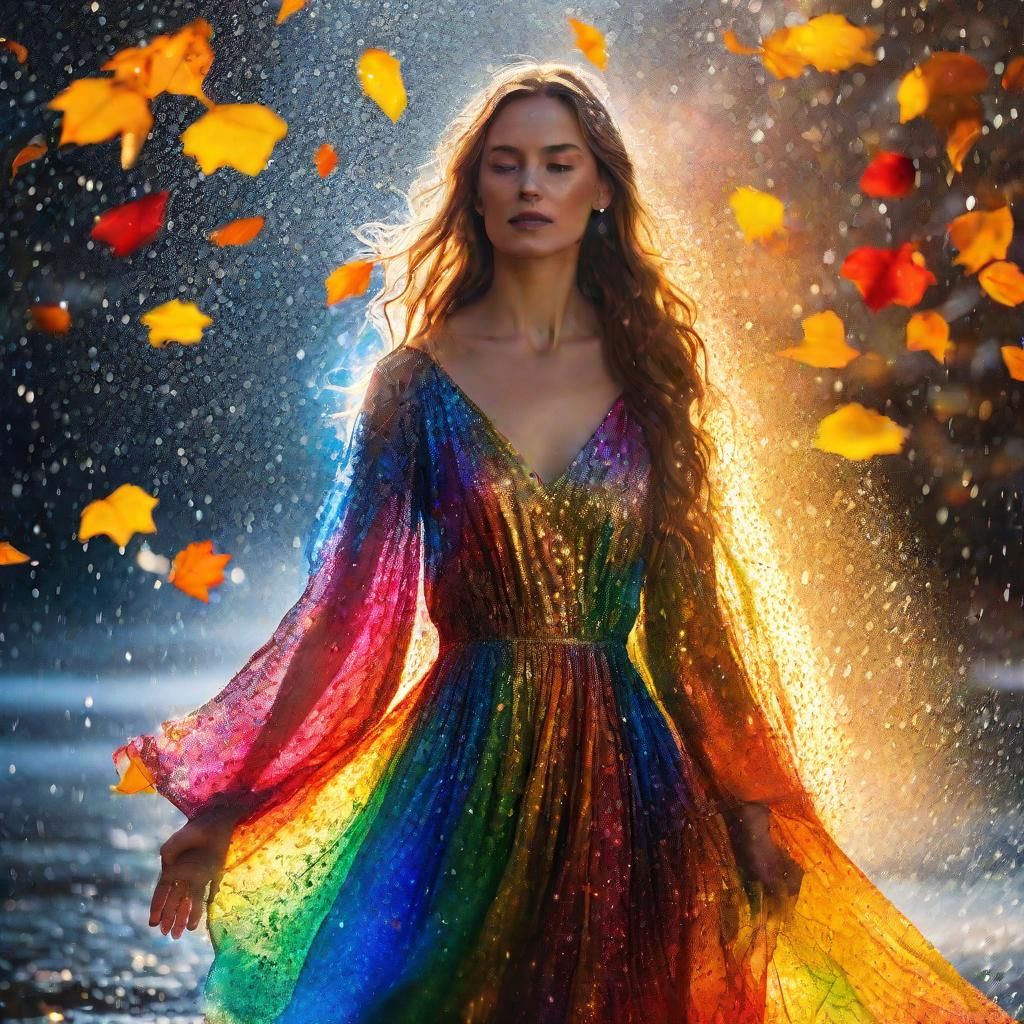Ethereal Woman in Rainbow Dress: Concept Art