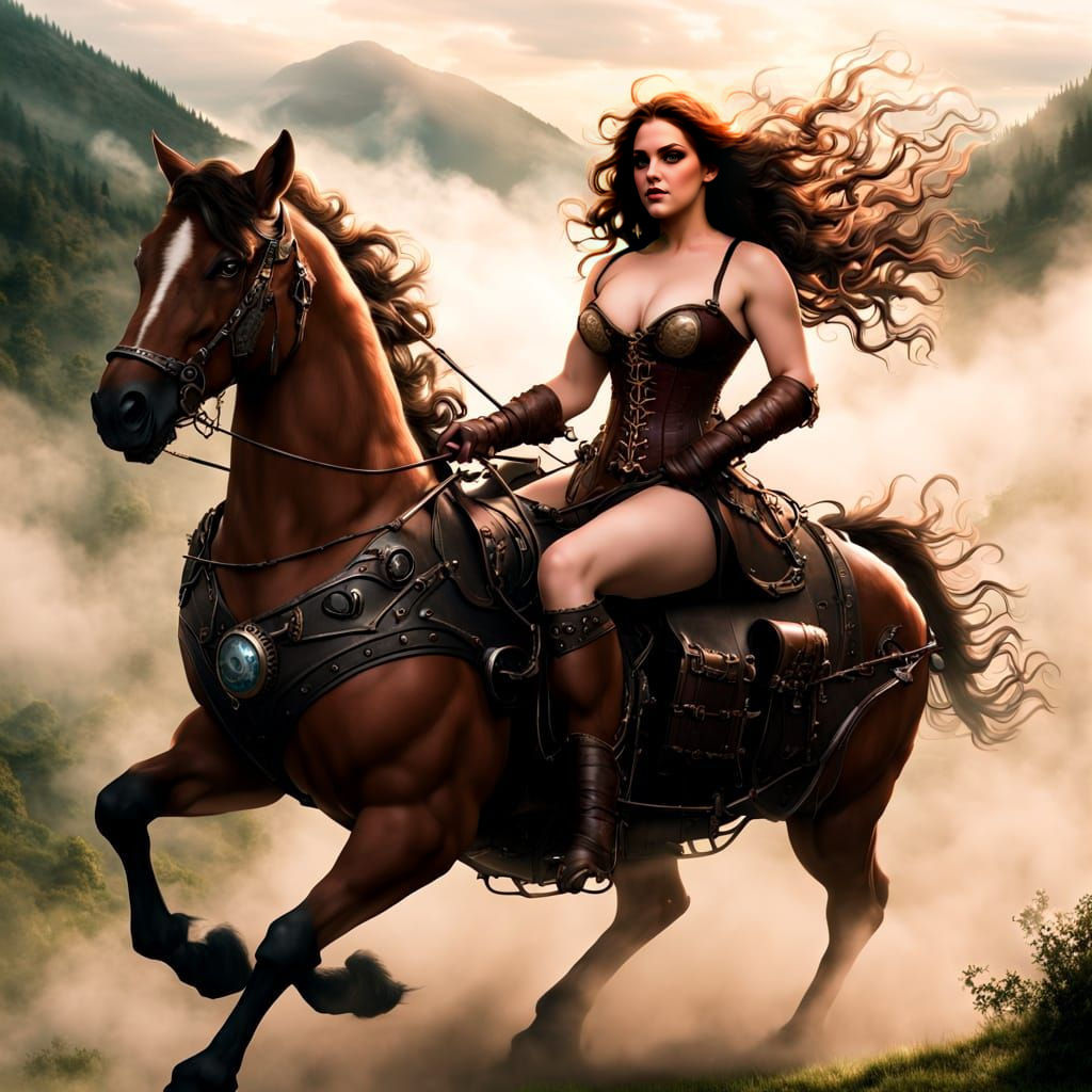 Busty Centaur in Mystic Steampunk Landscape